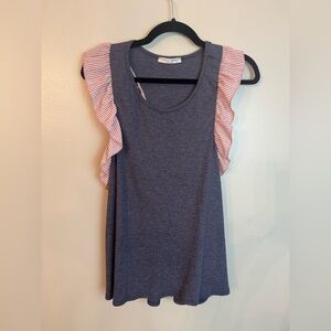 twenty second Navy Tank with Red Striped Ruffle Sleeves Medium